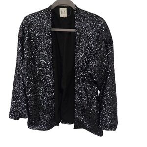 GAP Women's Black Sequin Blazer Jacket Sparkly Evening Party Size L